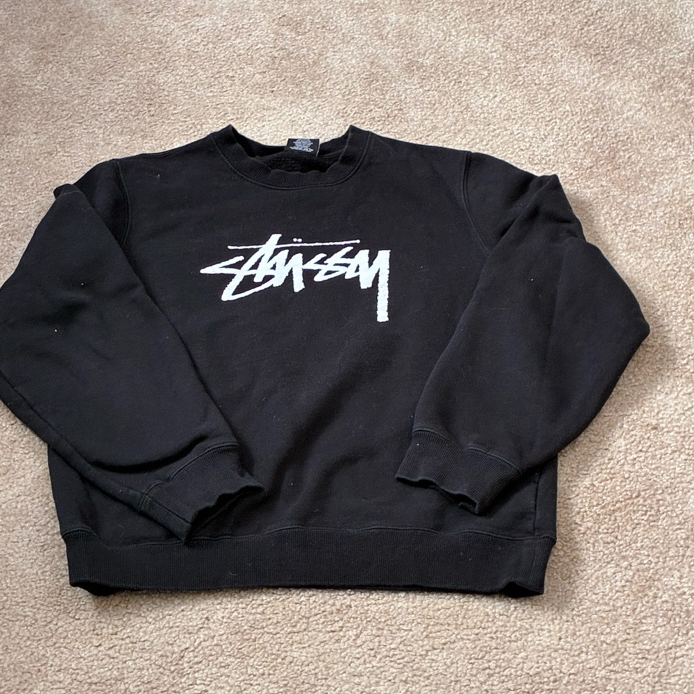 Stussy Black Crewneck with White Script Logo - Picture 3 of 8